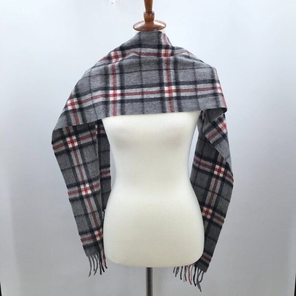 NWT Edinburgh Lambswool Tartan Scarf Thomson Grey Gray 70" Fringed Preppy Plaid - Picture 4 of 10